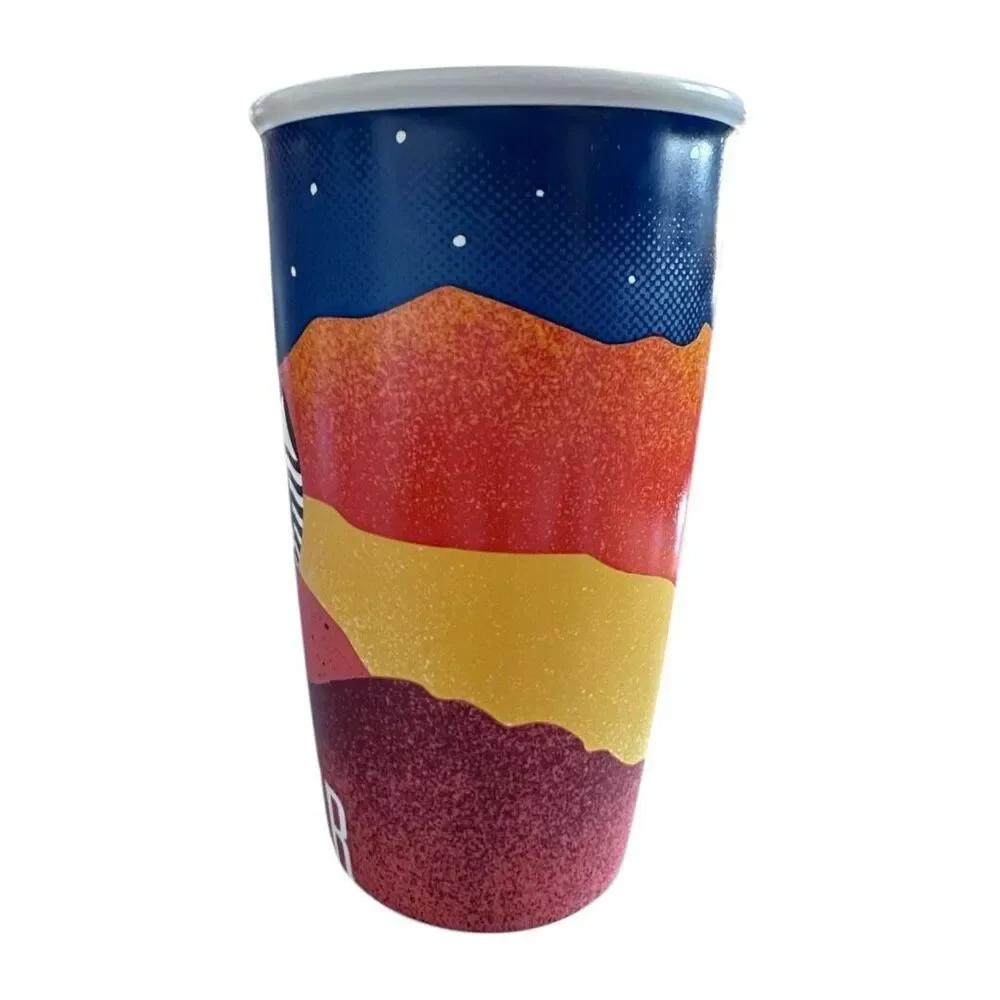 NWOT Starbucks 2016 Rare “Denver” Night Sky Ceramic Orange & Blue Tumbler -12 oz